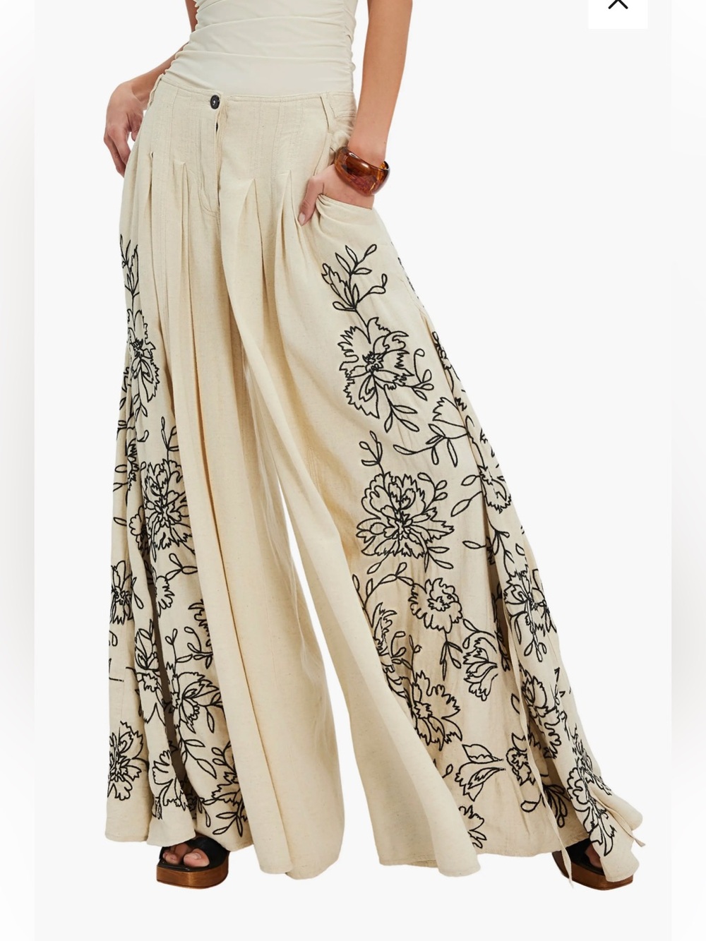 Free People What You Know Embroidered Wide-Leg Pants